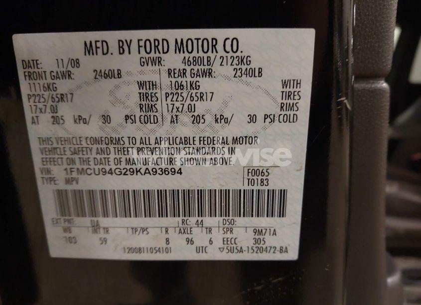 Photo 9 of 2009 Ford Escape LIMITED (VIN 1FMCU94G29KA93694)