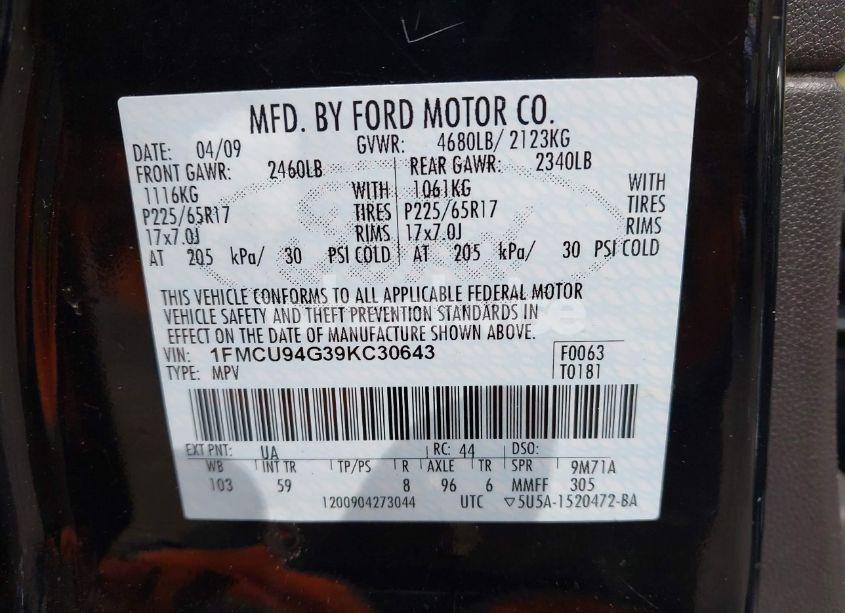 Photo 9 of 2009 Ford Escape LIMITED (VIN 1FMCU94G39KC30643)