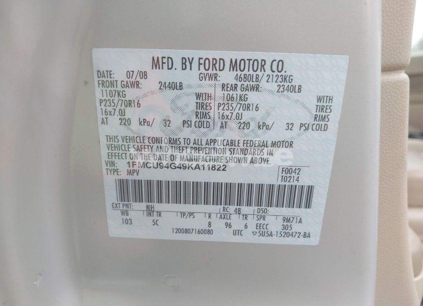 Photo 9 of 2009 Ford Escape LIMITED (VIN 1FMCU94G49KA11822)