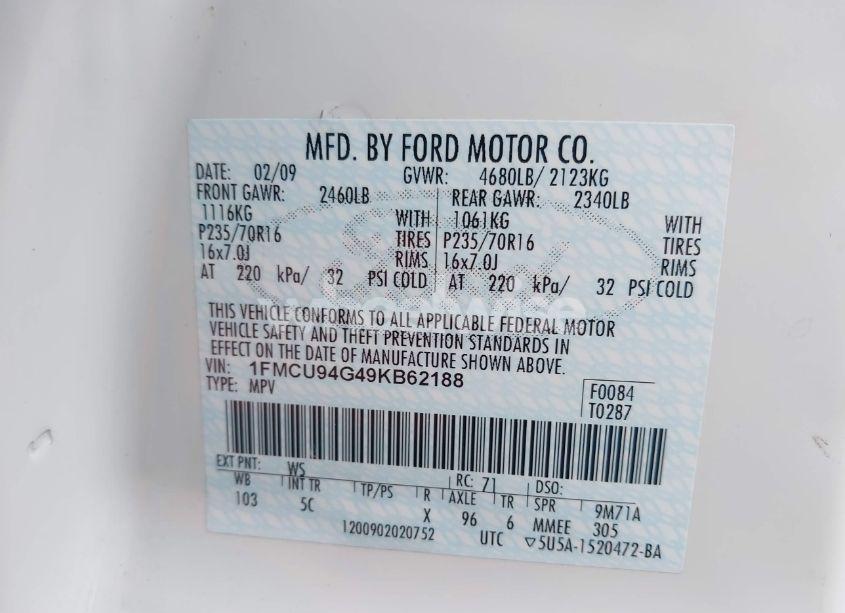 Photo 9 of 2009 Ford Escape LIMITED (VIN 1FMCU94G49KB62188)