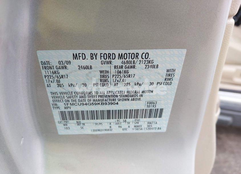 Photo 9 of 2009 Ford Escape LIMITED (VIN 1FMCU94G59KB93904)