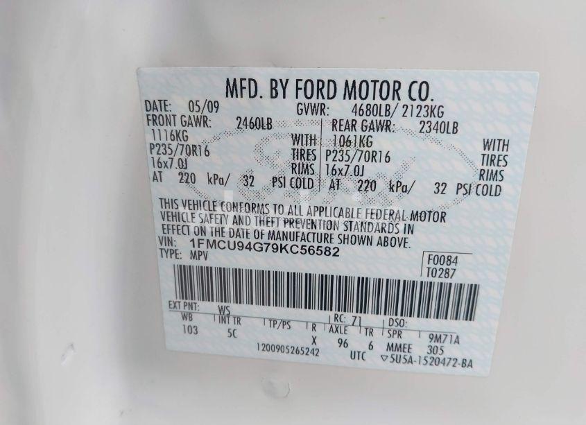 Photo 9 of 2009 Ford Escape LIMITED (VIN 1FMCU94G79KC56582)