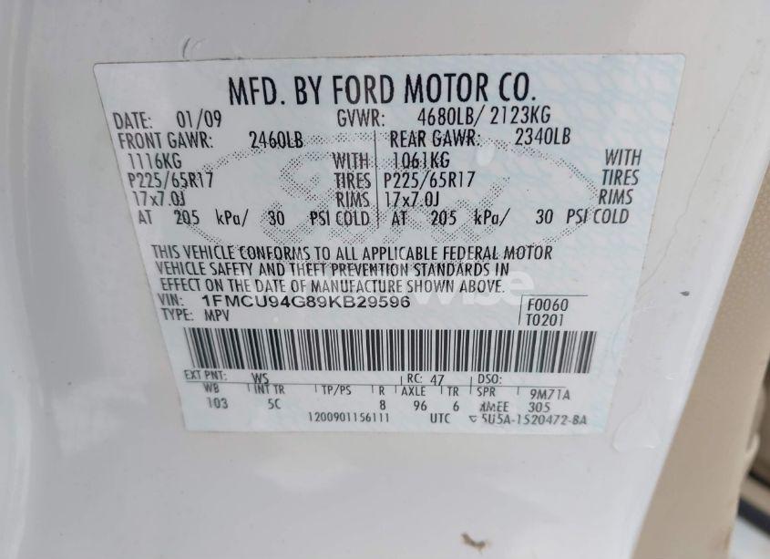 Photo 9 of 2009 Ford Escape LIMITED (VIN 1FMCU94G89KB29596)