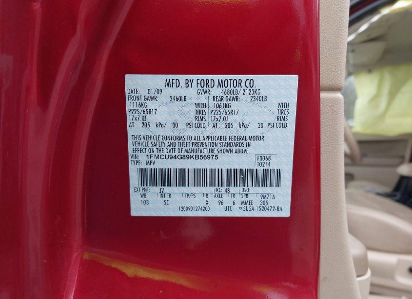 Photo 9 of 2009 Ford Escape LIMITED (VIN 1FMCU94G89KB56975)