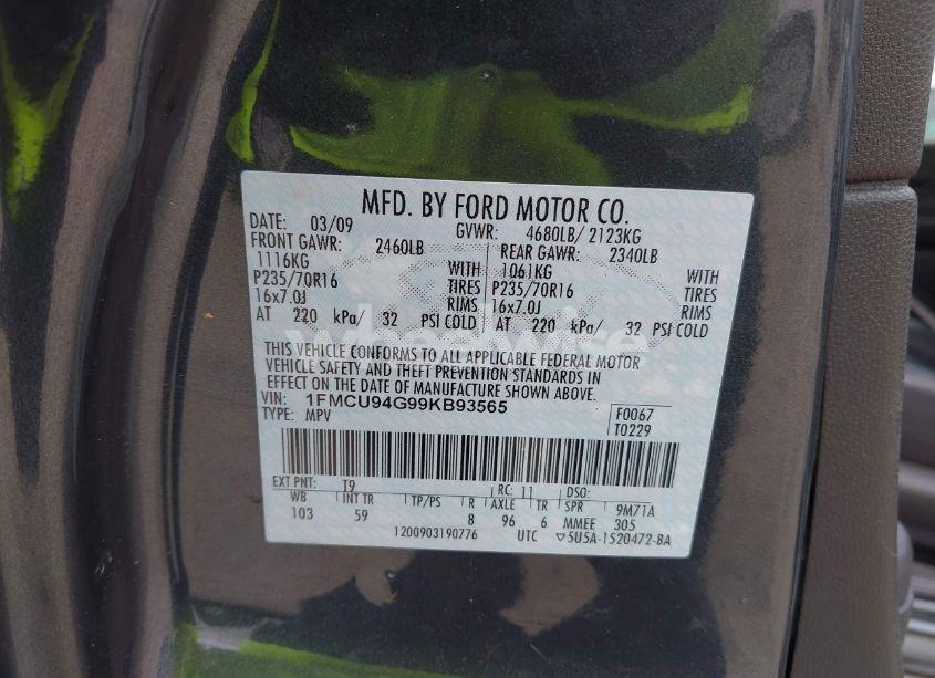Photo 9 of 2009 Ford Escape LIMITED (VIN 1FMCU94G99KB93565)