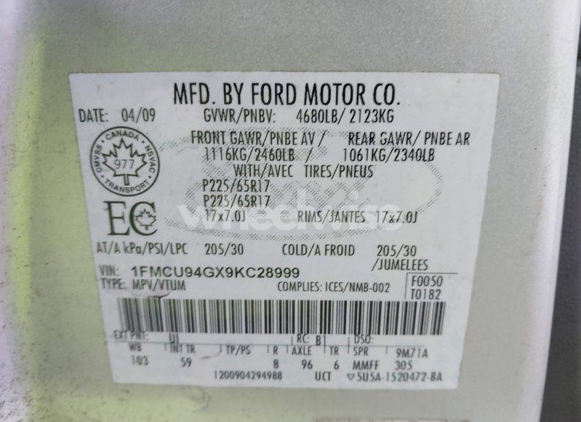 Photo 9 of 2009 Ford Escape LIMITED (VIN 1FMCU94GX9KC28999)