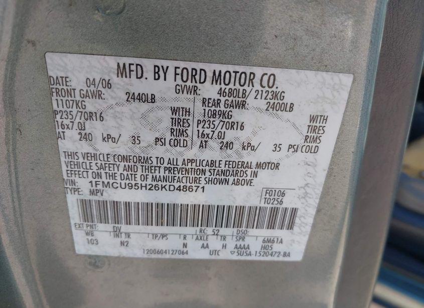 Photo 9 of 2006 Ford Escape HYBRID (VIN 1FMCU95H26KD48671)