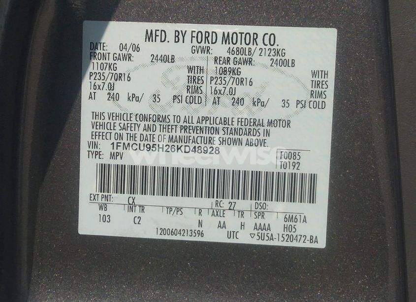 Photo 9 of 2006 Ford Escape HYBRID (VIN 1FMCU95H26KD48928)