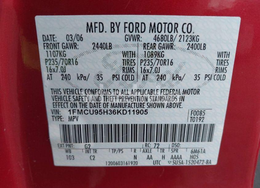 Photo 9 of 2006 Ford Escape HYBRID (VIN 1FMCU95H36KD11905)