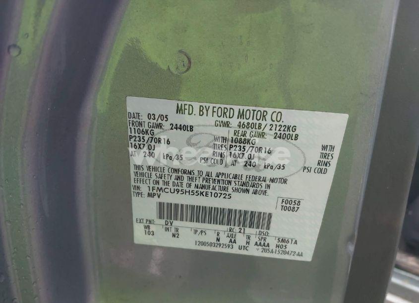 Photo 9 of 2005 Ford Escape HYBRID (VIN 1FMCU95H55KE10725)