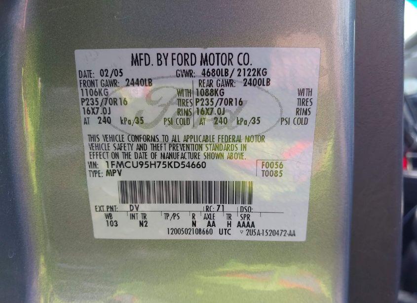 Photo 9 of 2005 Ford Escape HYBRID (VIN 1FMCU95H75KD54660)
