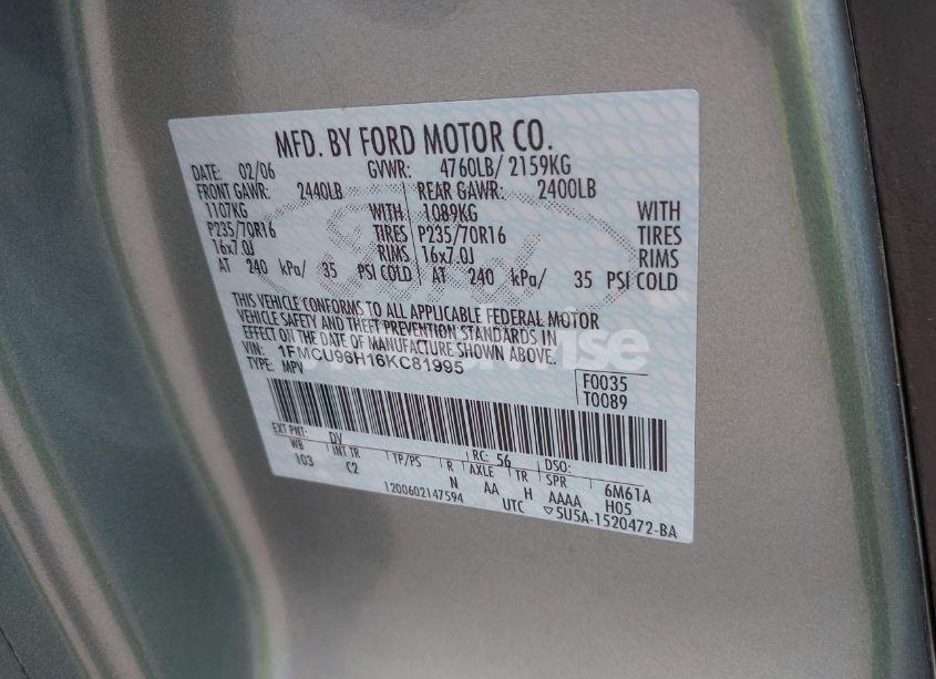 Photo 9 of 2006 Ford Escape HYBRID (VIN 1FMCU96H16KC81995)
