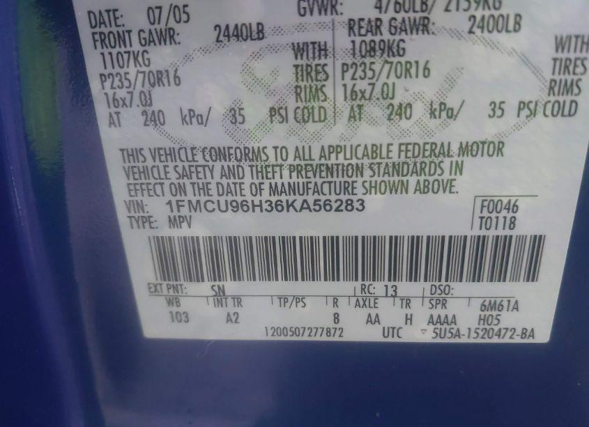 Photo 9 of 2006 Ford Escape HYBRID (VIN 1FMCU96H36KA56283)