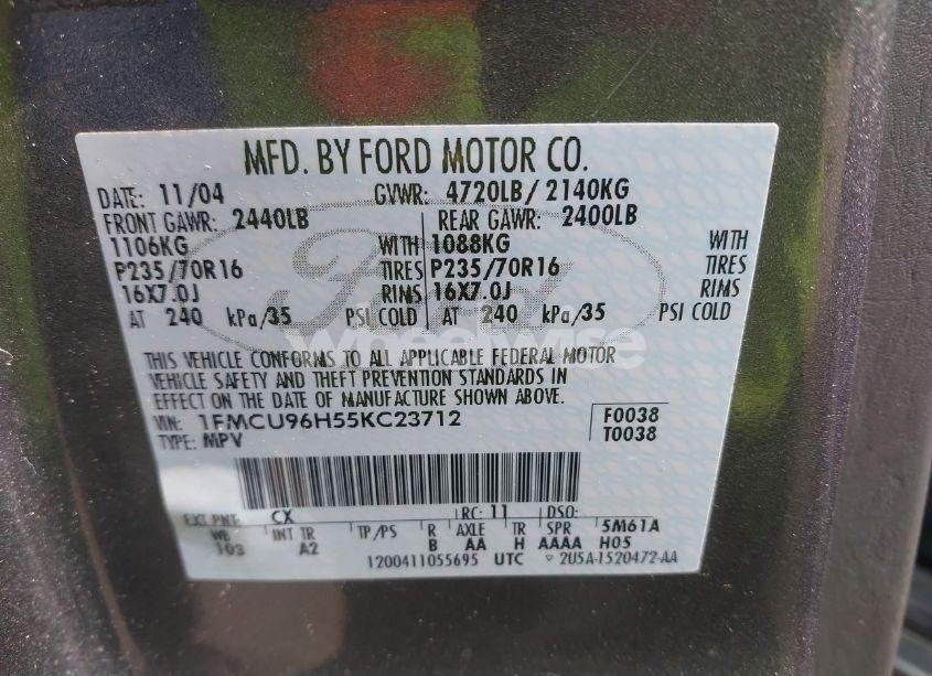 Photo 9 of 2005 Ford Escape HYBRID (VIN 1FMCU96H55KC23712)