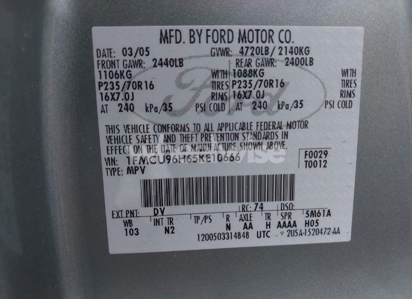Photo 9 of 2005 Ford Escape HYBRID (VIN 1FMCU96H65KE10666)