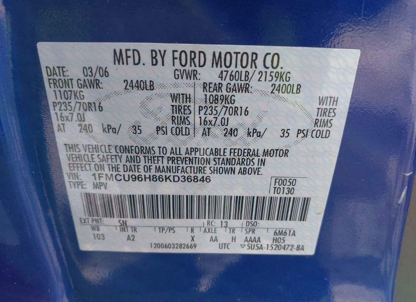 Photo 9 of 2006 Ford Escape HYBRID (VIN 1FMCU96H86KD36846)