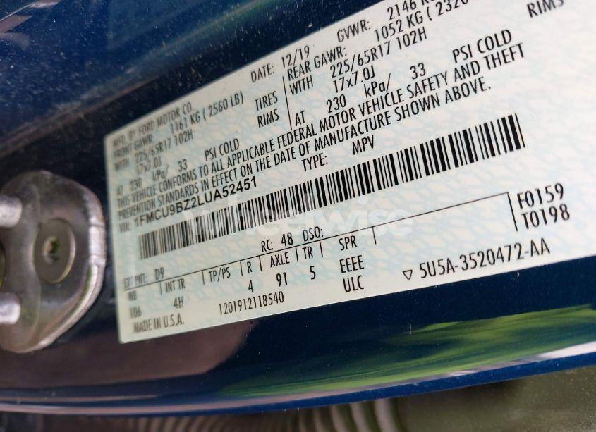 Photo 9 of 2020 Ford Escape SE SPORT HYBRID (VIN 1FMCU9BZ2LUA52451)