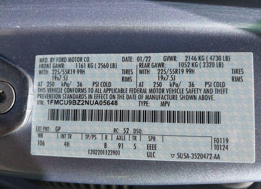 Photo 9 of 2022 Ford Escape SE HYBRID (VIN 1FMCU9BZ2NUA05648)