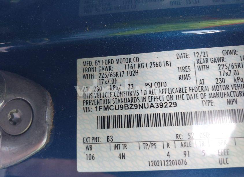 Photo 9 of 2022 Ford Escape SE HYBRID (VIN 1FMCU9BZ9NUA39229)