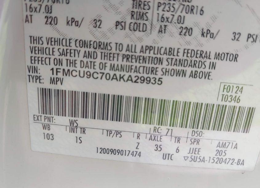 Photo 9 of 2010 Ford Escape XLS (VIN 1FMCU9C70AKA29935)