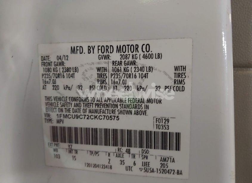 Photo 9 of 2012 Ford Escape XLS (VIN 1FMCU9C72CKC70575)