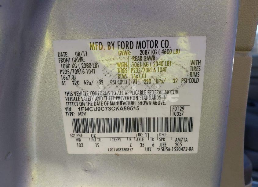 Photo 9 of 2012 Ford Escape XLS (VIN 1FMCU9C73CKA59515)