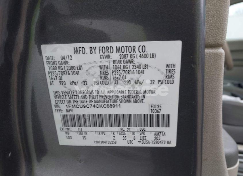 Photo 9 of 2012 Ford Escape XLS (VIN 1FMCU9C74CKC68911)