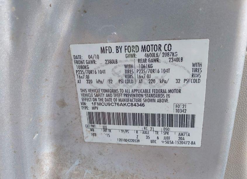 Photo 9 of 2010 Ford Escape XLS (VIN 1FMCU9C76AKC84346)