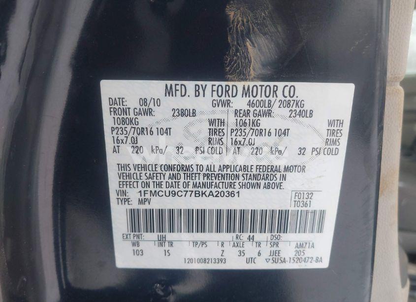 Photo 9 of 2011 Ford Escape (VIN 1FMCU9C77BKA20361)