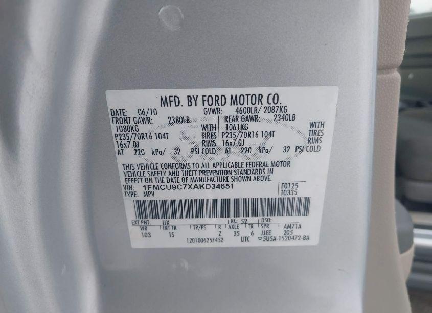 Photo 9 of 2010 Ford Escape XLS (VIN 1FMCU9C7XAKD34651)