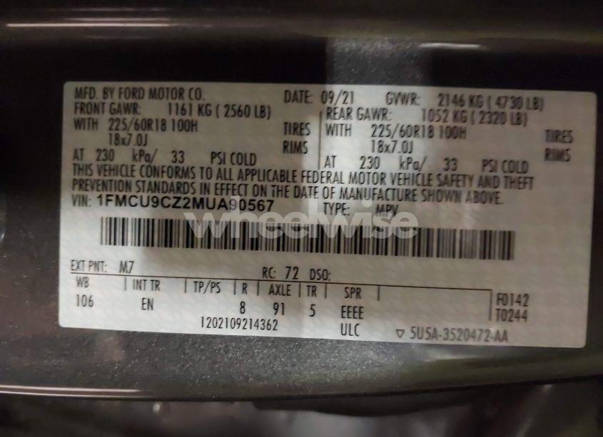 Photo 9 of 2021 Ford Escape SEL HYBRID (VIN 1FMCU9CZ2MUA90567)