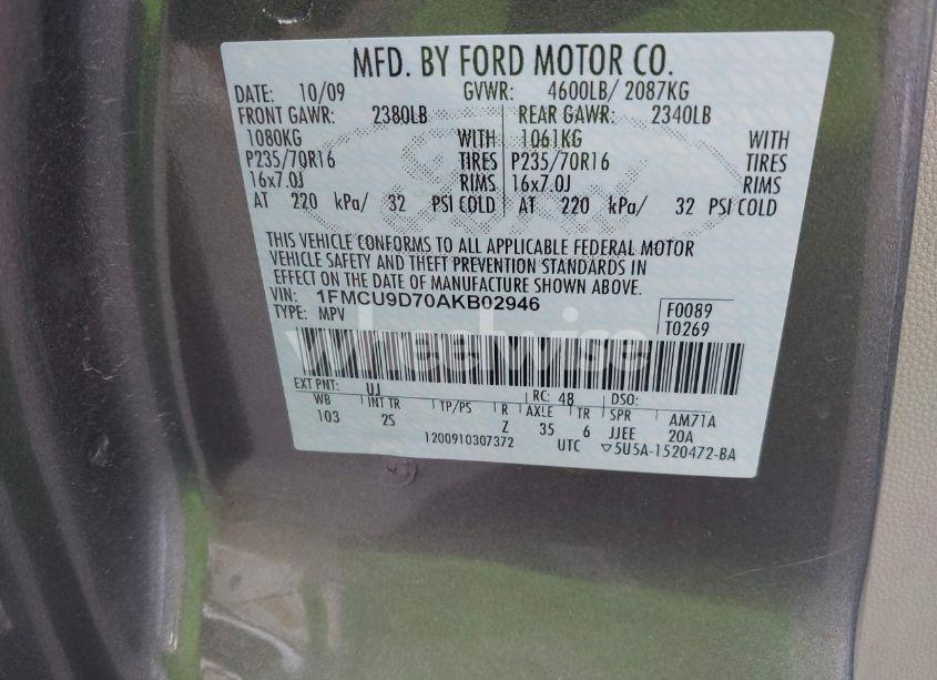 Photo 9 of 2010 Ford Escape XLT (VIN 1FMCU9D70AKB02946)