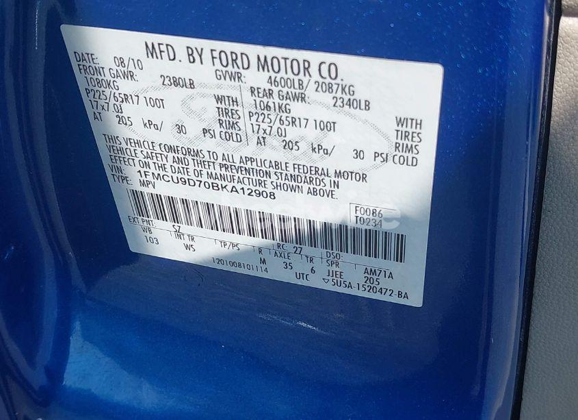 Photo 9 of 2011 Ford Escape XLT (VIN 1FMCU9D70BKA12908)