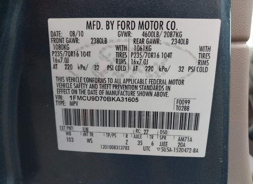 Photo 9 of 2011 Ford Escape XLT (VIN 1FMCU9D70BKA31605)