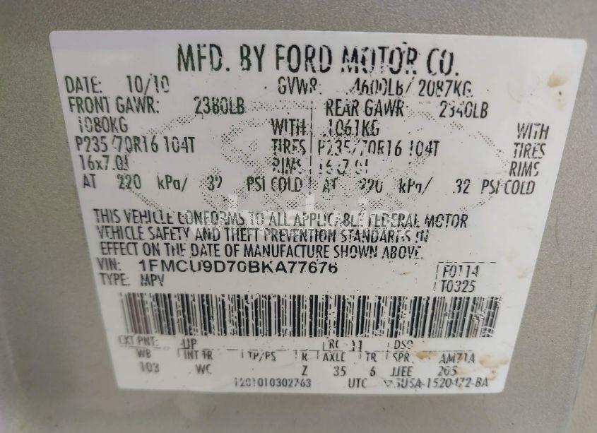 Photo 9 of 2011 Ford Escape XLT (VIN 1FMCU9D70BKA77676)