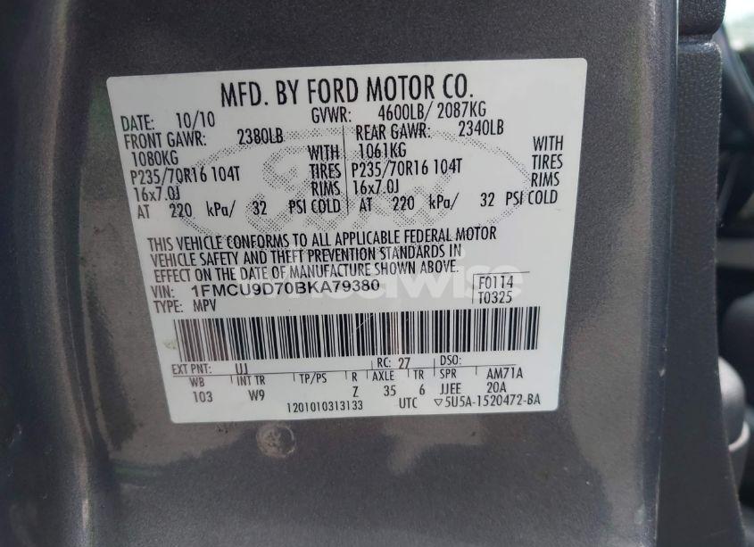 Photo 9 of 2011 Ford Escape XLT (VIN 1FMCU9D70BKA79380)