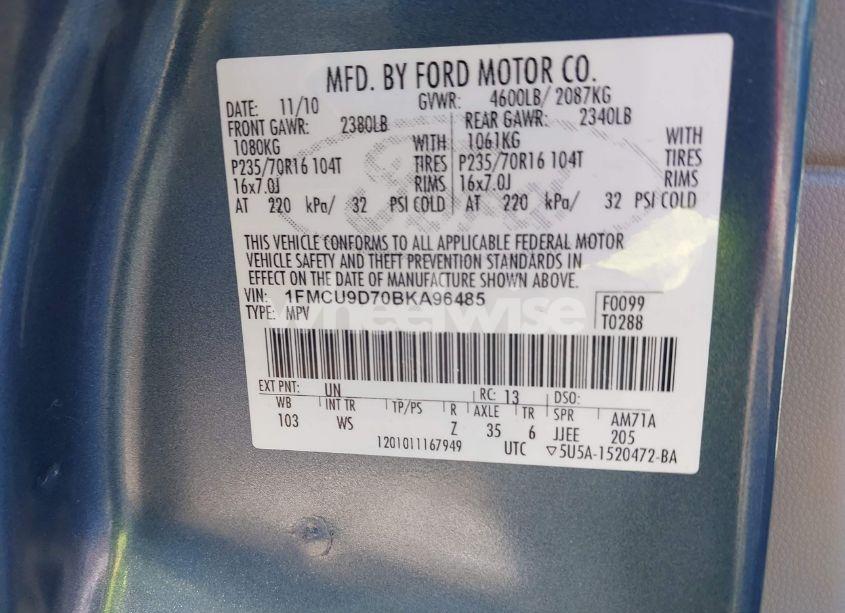 Photo 9 of 2011 Ford Escape XLT (VIN 1FMCU9D70BKA96485)