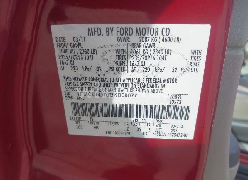 Photo 9 of 2011 Ford Escape XLT (VIN 1FMCU9D70BKB69077)