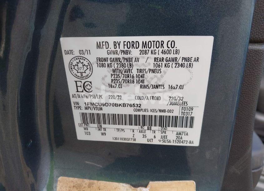 Photo 9 of 2011 Ford Escape XLT AUTOMATIC (VIN 1FMCU9D70BKB76532)