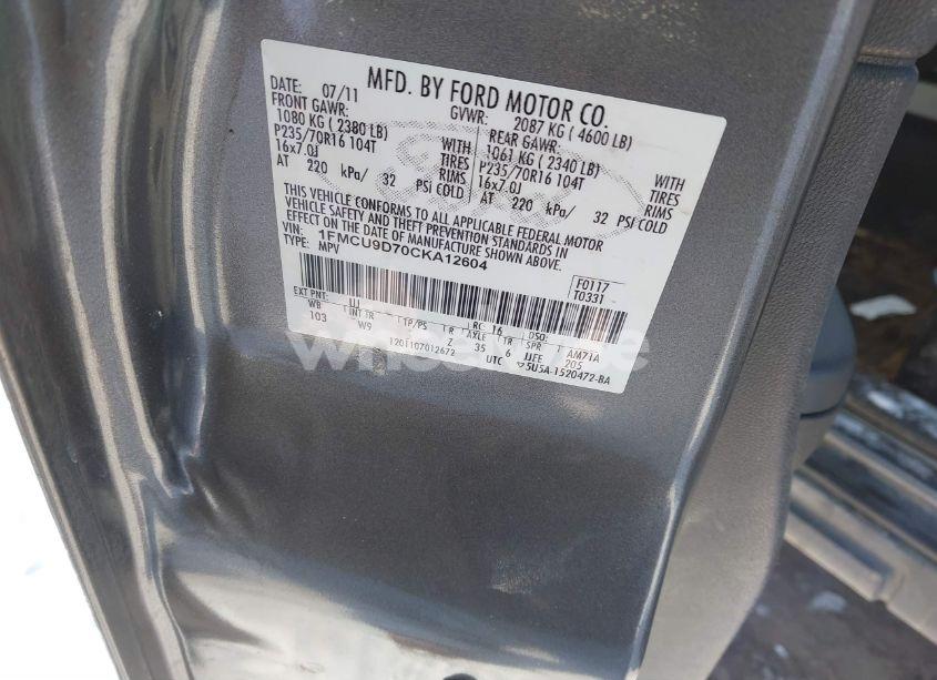 Photo 9 of 2012 Ford Escape XLT (VIN 1FMCU9D70CKA12604)