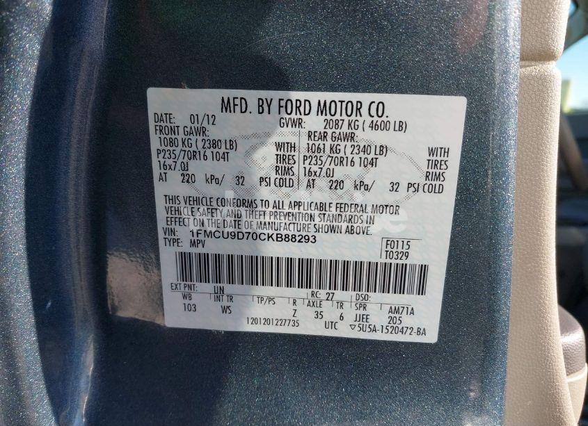 Photo 9 of 2012 Ford Escape XLT (VIN 1FMCU9D70CKB88293)