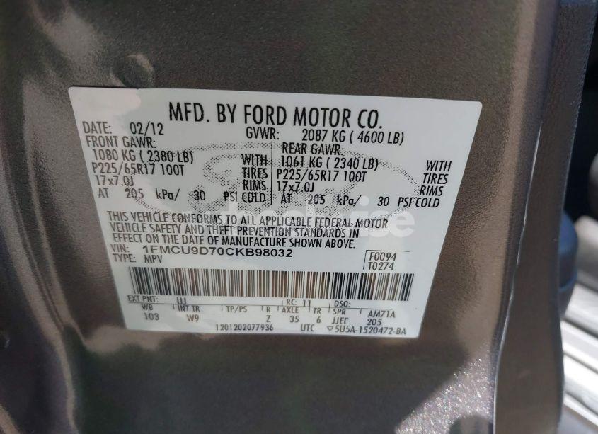 Photo 9 of 2012 Ford Escape XLT (VIN 1FMCU9D70CKB98032)