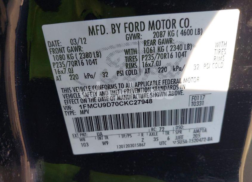 Photo 9 of 2012 Ford Escape XLT (VIN 1FMCU9D70CKC27948)