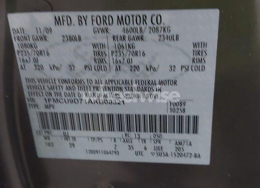 Photo 9 of 2010 Ford Escape XLT (VIN 1FMCU9D71AKB08321)