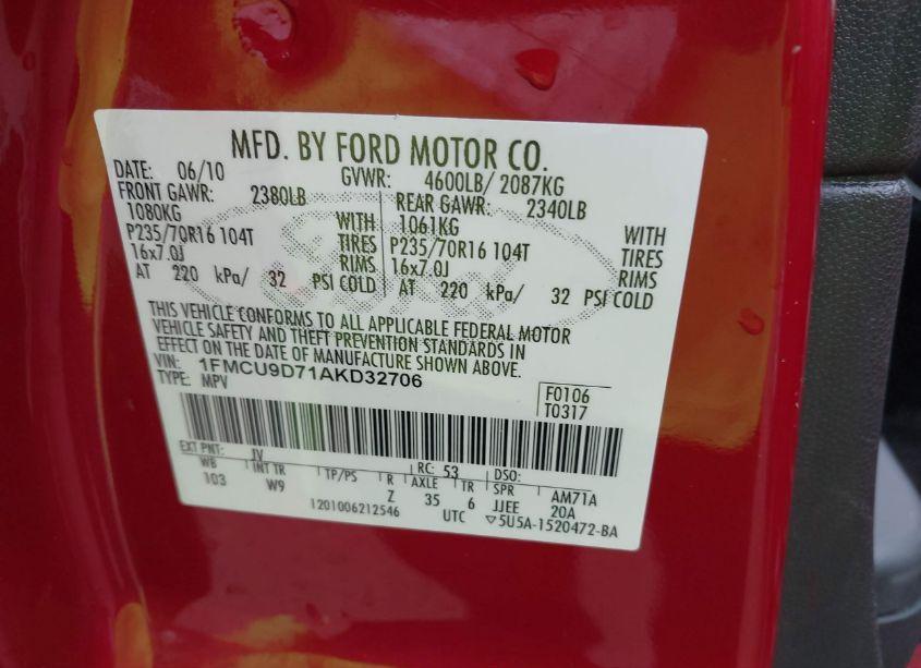 Photo 9 of 2010 Ford Escape XLT (VIN 1FMCU9D71AKD32706)