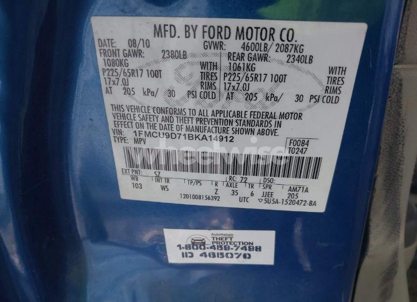 Photo 9 of 2011 Ford Escape XLT (VIN 1FMCU9D71BKA14912)