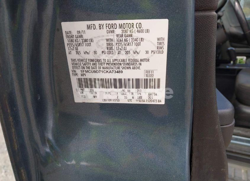 Photo 9 of 2012 Ford Escape XLT (VIN 1FMCU9D71CKA73489)