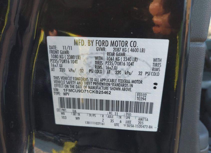 Photo 9 of 2012 Ford Escape XLT (VIN 1FMCU9D71CKB25462)