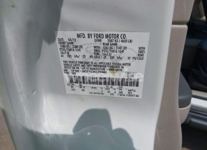 Photo 9 of 2012 Ford Escape XLT (VIN 1FMCU9D71CKC70985)