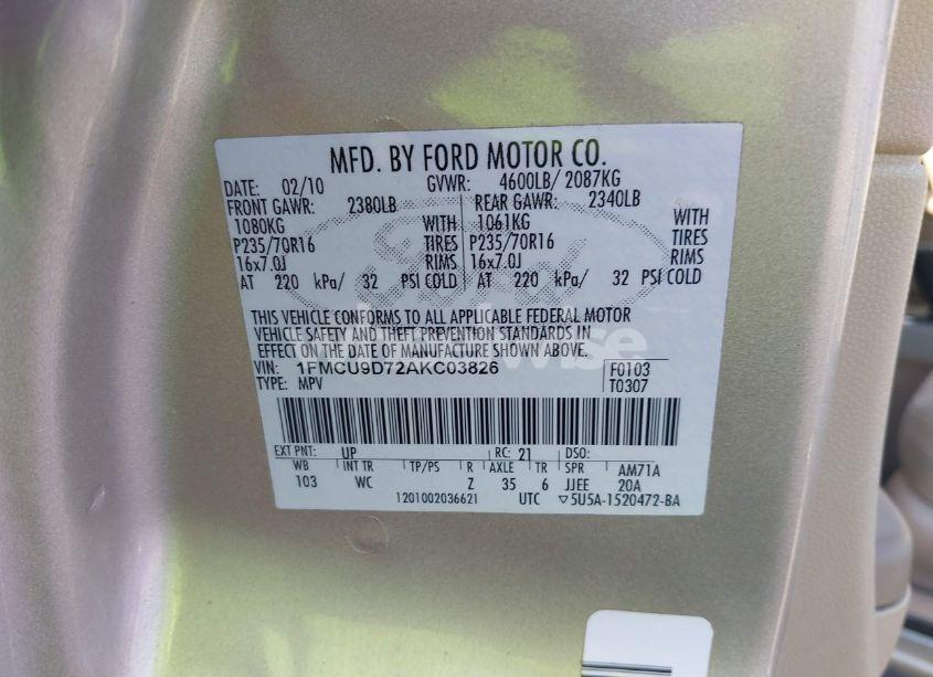 Photo 9 of 2010 Ford Escape XLT (VIN 1FMCU9D72AKC03826)